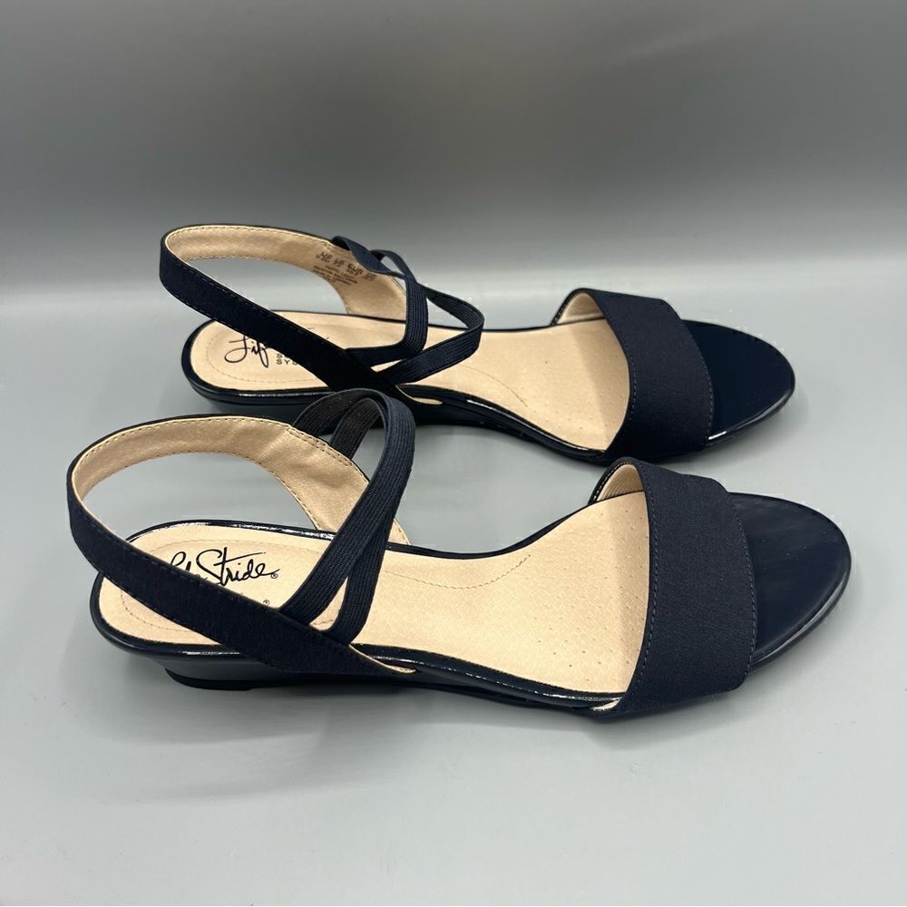LifeStride Yolo Navy Strappy Wedge Sandals - Picture 3 of 9